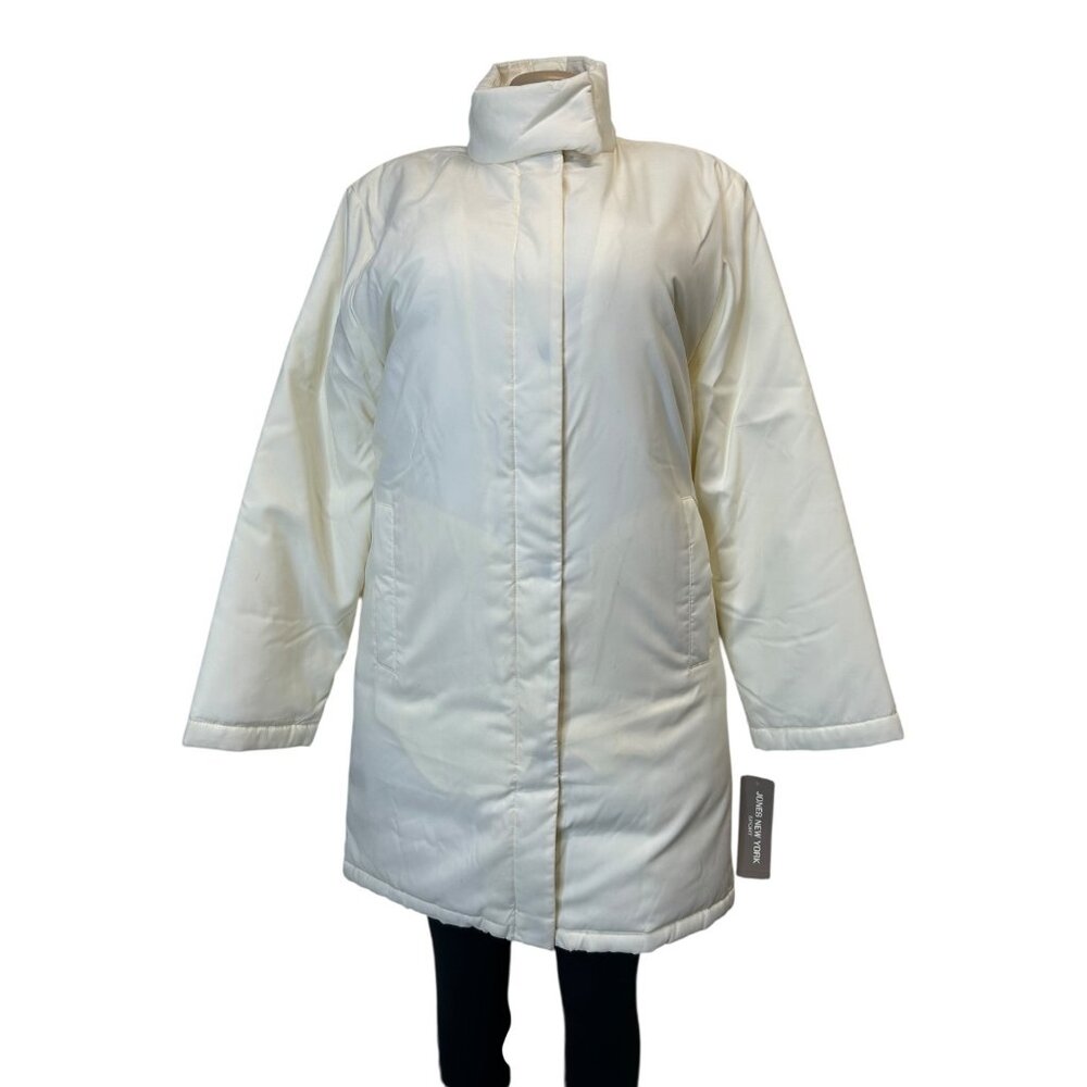 TG-27 Jones New York Small Women's Winter Puffer Coat Ivory Insulated Jacket